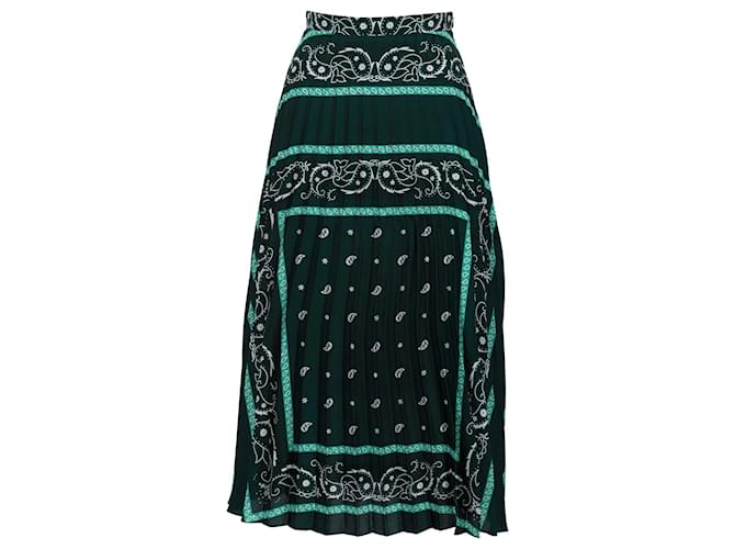 Sandro Paris Falda Plisada Paisley De Poliéster Verde  ref.1340023