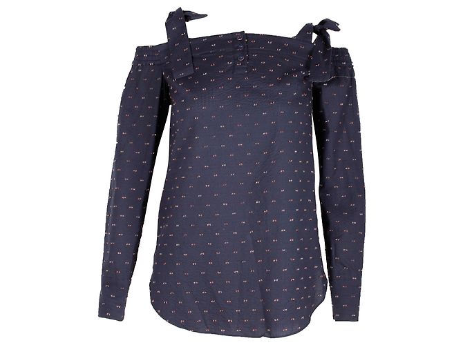 Autre Marque Saloni Texture Cold Shoulder Top aus blauer Baumwolle