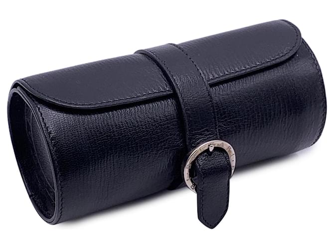 Bulgari Black Leather Watch Roll Holder Travel Case  ref.1340115