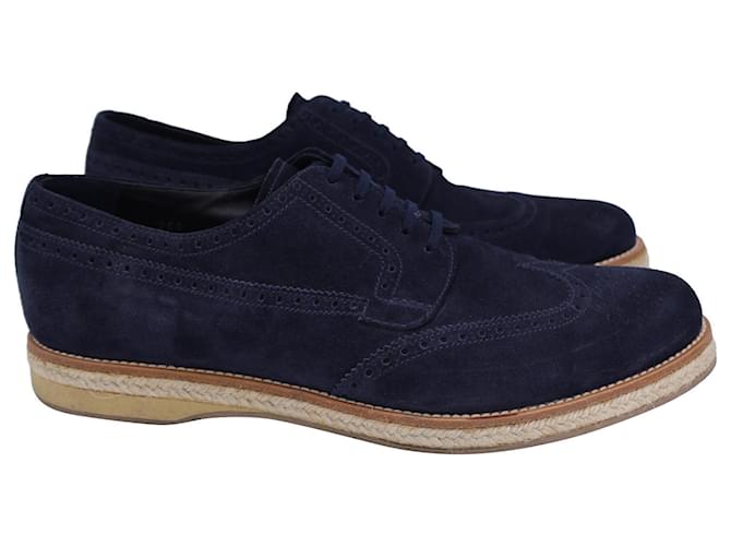 Prada Lace-Up Oxfords in Navy Blue Suede  ref.1340124