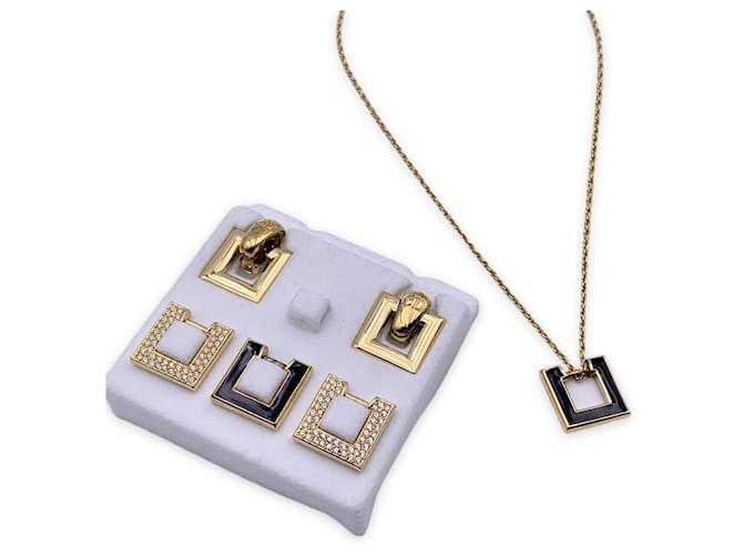 Christian Dior Vintage Intercheangeable Jewelry Necklace Earrings Set Golden Metal  ref.1340128