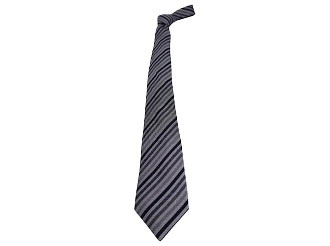 Cravate Hermès à Rayures Diagonales en Soie Grise  ref.1340229