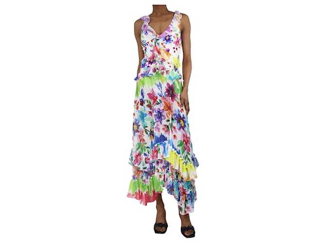 Autre Marque Robe midi à volants imprimé fleuri multi - taille S Polyester Multicolore  ref.1340243