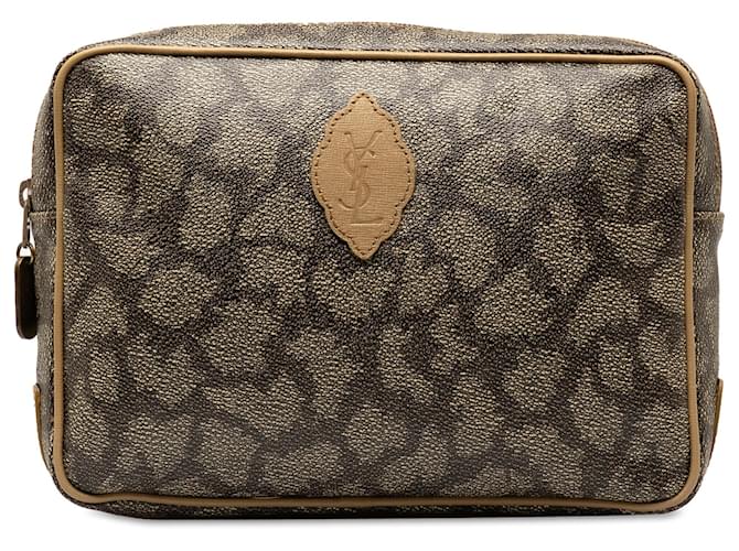 Yves Saint Laurent Gray Coated Canvas Pouch Grey Cloth Cloth  ref.1340318