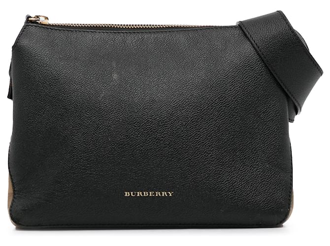 Burberry Black Helmsley Crossbody Bag Beige Leather Cloth  ref.1340325