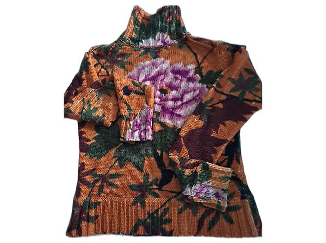 Kenzo Rollkragenpullover Orange aus Wolle mit Blumenmuster