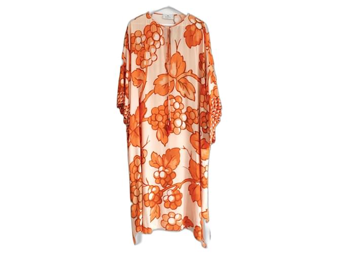 Abito lungo kaftan con stampa di bacche Etro Arancione Viscosa  ref.1340483