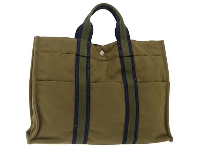 Hermès HERMES Fourre Tout MM Hand Bag Canvas Green Navy Auth bs13665 Navy blue Cloth  ref.1340564