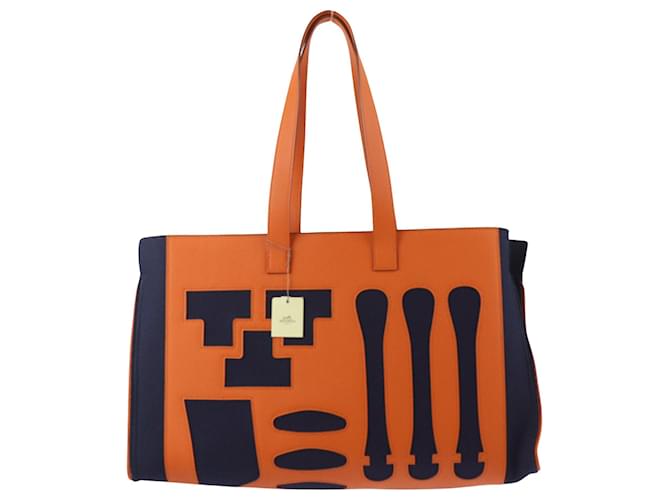 Hermès HERMES Petit H Laranja Couro  ref.1340892