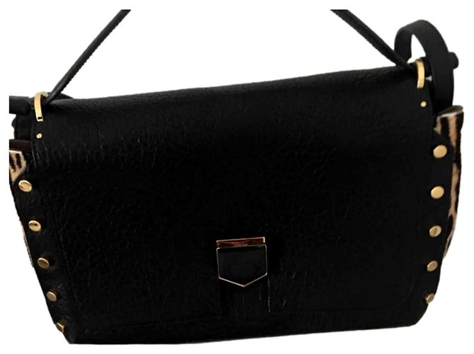 Bellissima borsa Lockett di Jimmy Choo, modello grande, nera e leopardata. Nero Stampa leopardo Gold hardware