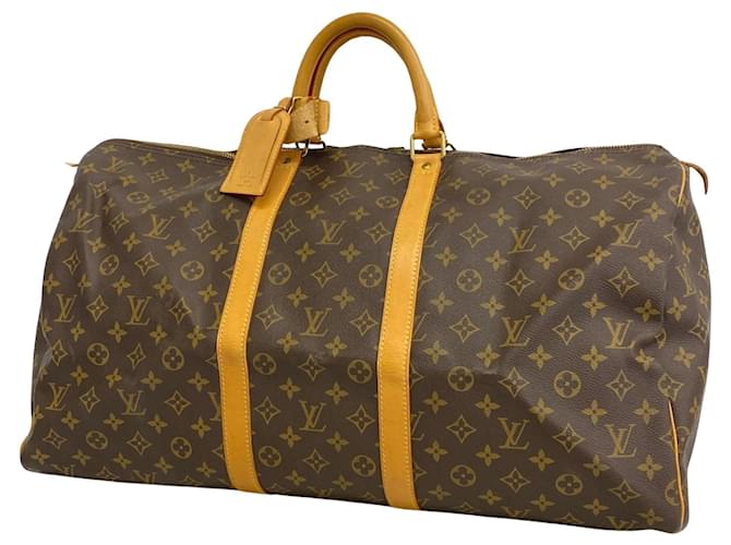 Louis Vuitton Keepall 55 Braun Leinwand  ref.1341072