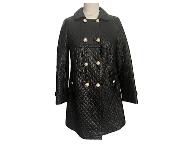 Autre Marque Quilted leather 3/4 coat Giovanni size 38 Black  ref.1341174