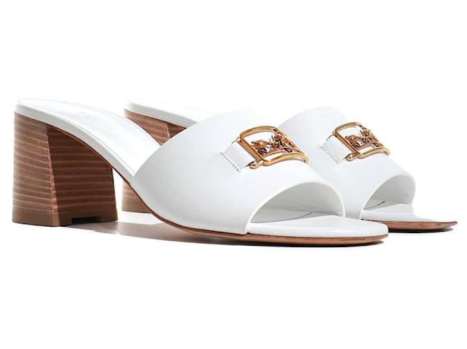 Hermès HERMES Sandalias T.UE 39.5 Cuero Blanco  ref.1341297