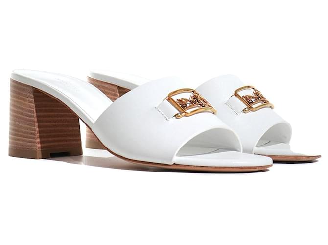 Hermès HERMES  Sandals T.eu 39.5 leather White  ref.1341297