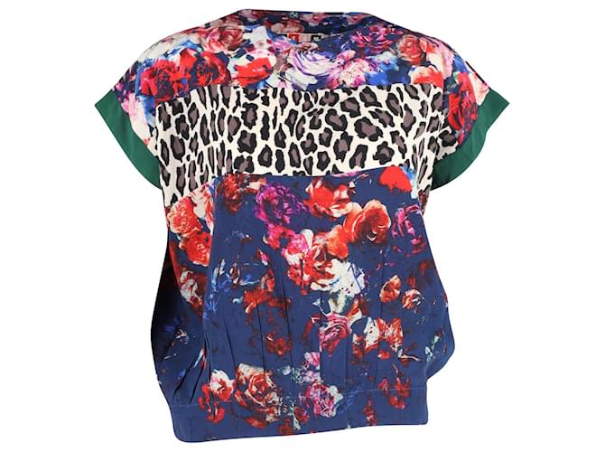 MSGM Leopard and Floral-Print Top in Multicolor Silk Python print  ref.1341842