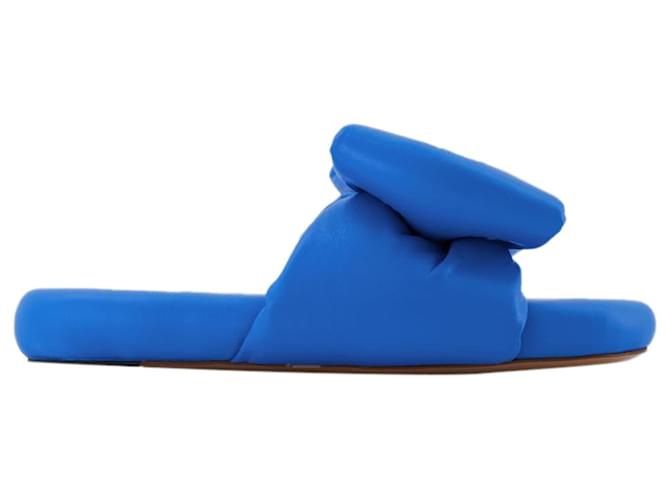 Slides acolchoados com laço - Off White - Azul - Couro  ref.1341857