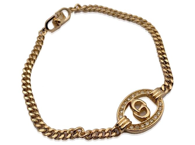 Christian Dior Bracelet chaîne avec logo en cristaux de CD en métal doré vintage Argenté  ref.1341864