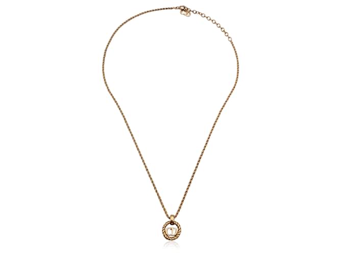 Christian Dior Gold Metal Small CD Logo Round Pendant Chain Necklace Golden  ref.1341866