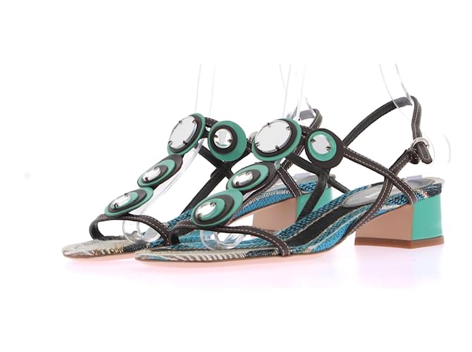 MIU MIU Sandalen T.EU 37 Leder Grün  ref.1342013