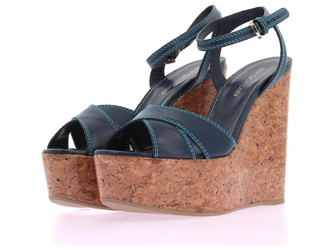 SERGIO ROSSI Sandalen T.EU 37 Leder Blau  ref.1342028