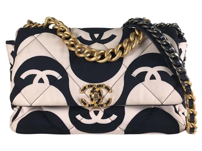 Chanel Seta stampata bianca di grandi dimensioni 19 falda Bianco Panno  ref.1342126