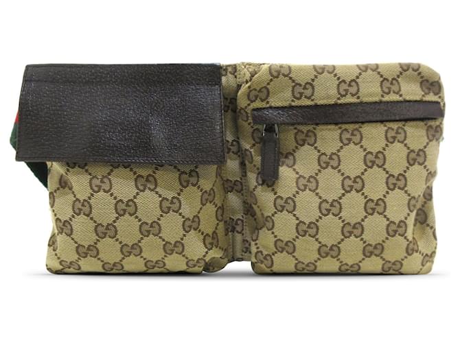 Gucci Brown GG Canvas Web gefütterte Taschengürteltasche Braun Beige Leder Leinwand Kalbähnliches Kalb Tuch  ref.1342150