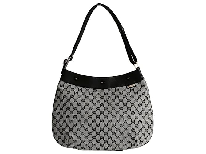 Gucci Gris/sac porté épaule shopper en toile GG noir  ref.1342175