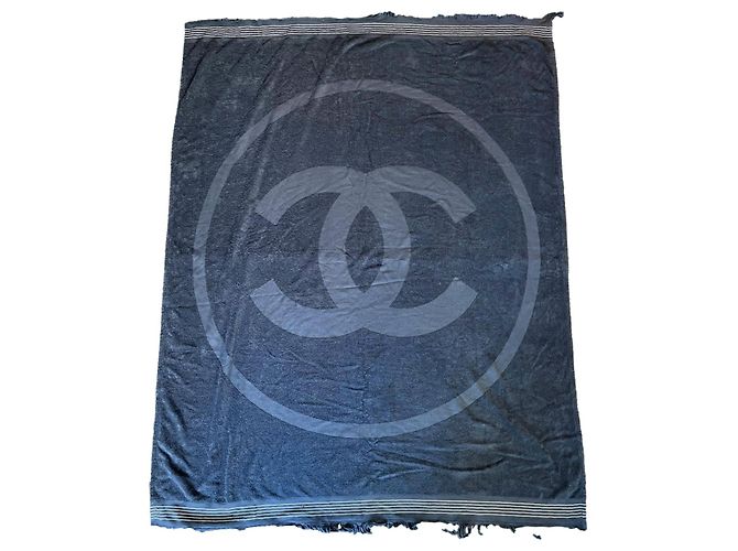 Chanel Badetuch CC Logo Baumwolle Anthrazitgrau 