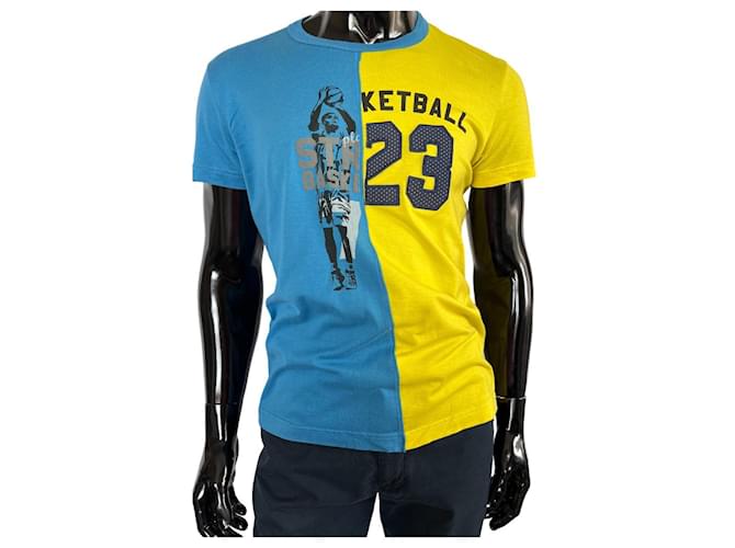 Dolce & Gabbana Camisetas Azul Amarillo Algodón  ref.1342223
