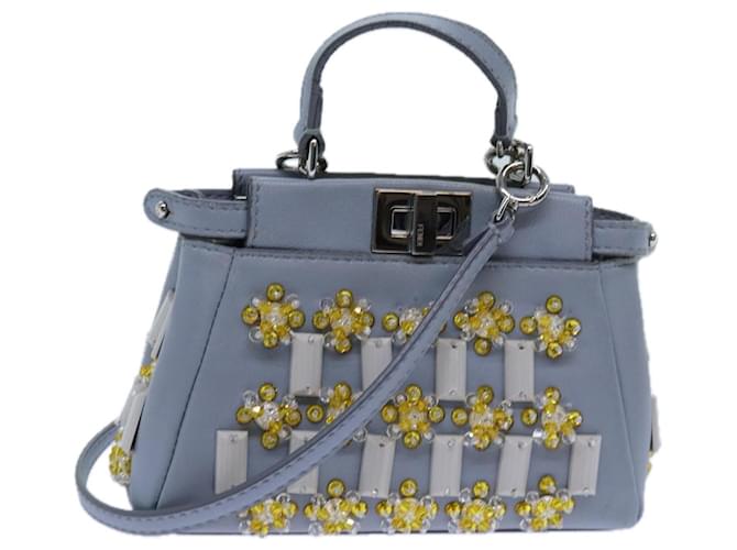 FENDI Beads Micro Peek A Boo Pouch Leather 2way Blue Auth ar11753A  ref.1342234