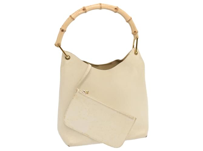 GUCCI Sac bandoulière en bambou Cuir Blanc 001 1553 1880 auth 71519  ref.1342255