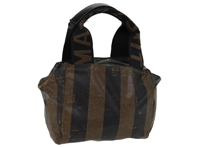 Pequin FENDI Pecan Canvas Hand Bag Coated Canvas Brown Black Auth hk1268 Cloth  ref.1342268