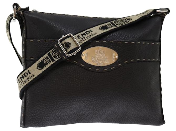 FENDI Celeria Shoulder Bag Leather Brown Auth fm3345  ref.1342329