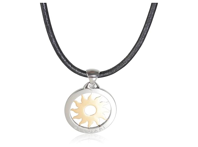 Bulgari BVLGARI Tondo Pendentif sur Cordon de Cuir en 18K or jaune/acier  ref.1342428