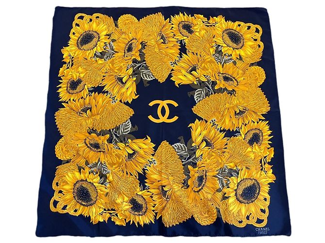 Fazzoletto Chanel in seta Girasoli Blu Oro 