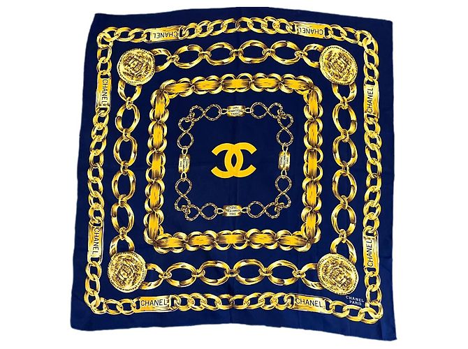 Chanel Cachecol de seda Azul