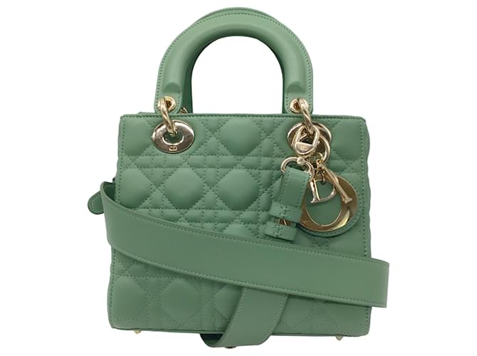 Autre Marque Christian Dior Bolso pequeño Lady Dior de cuero verde  ref.1342592