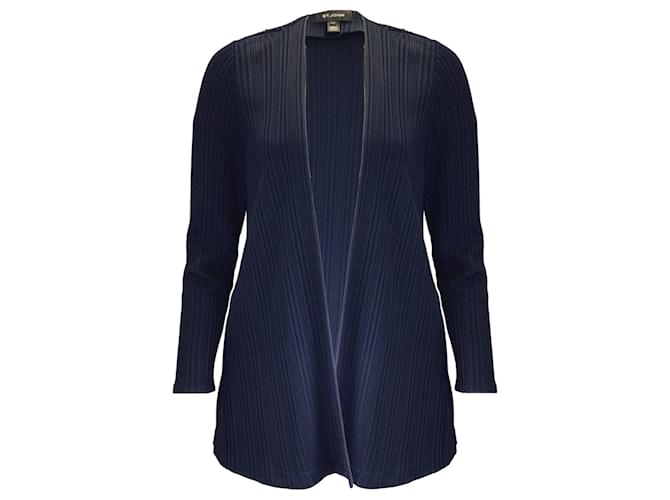 Autre Marque St. John Navy Blue Long Sleeved Ribbed Knit Open Front Cardigan Sweater Viscose  ref.1342599