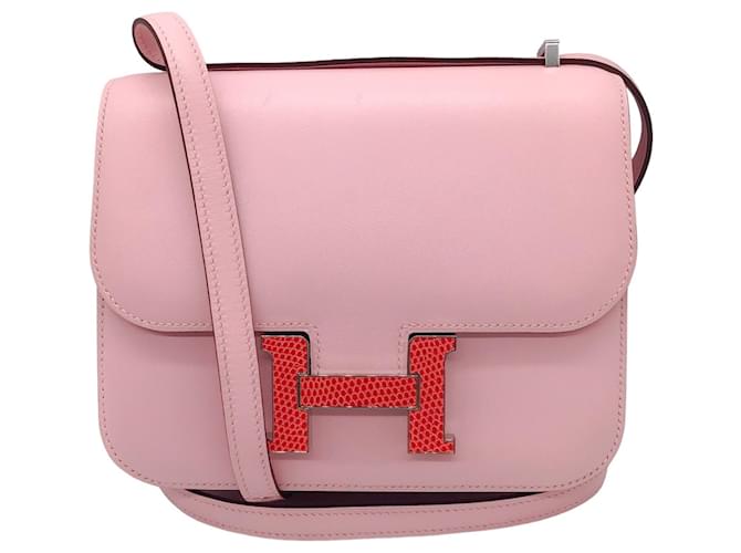 Autre Marque Hermes Rose Sakura Bougainvillea Lizard Constance Mini 18/19 handbag Pink Leather  ref.1342601