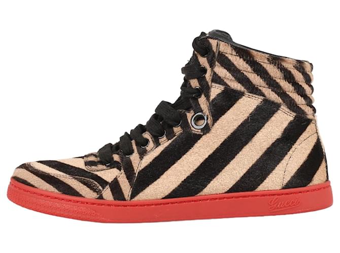 Gucci Sneakers Top in cavallino con stampa zebrata 353412 Multicolore Pelle  ref.1342622