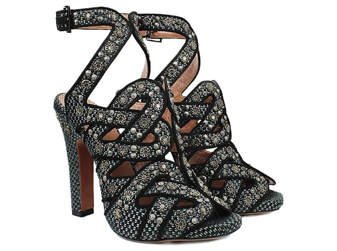 Alaïa Alaia Grey Black Stud Embellished Sandals Leather Metal  ref.1343039