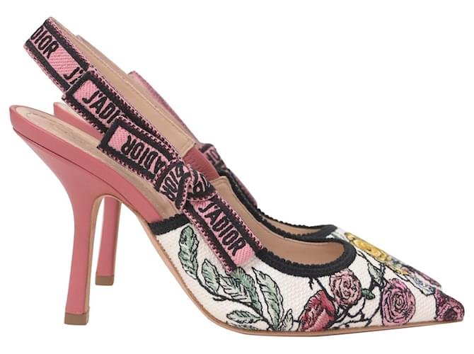 Escarpins à bride arrière à imprimé floral Dior J'Adior en toile rose  ref.1343839