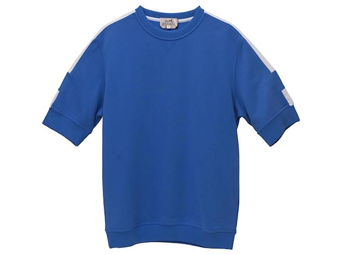 Hermès Suéter Hermes Manga Curta em Algodão Azul  ref.1343844