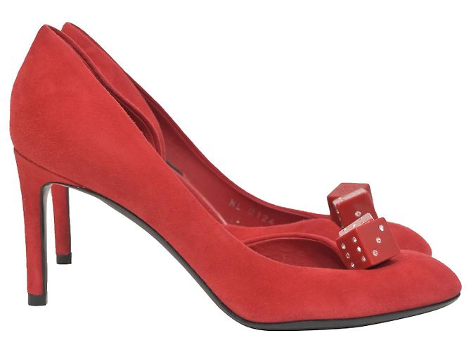 Twist Décolleté Louis Vuitton Dice in pelle scamosciata rossa Rosso