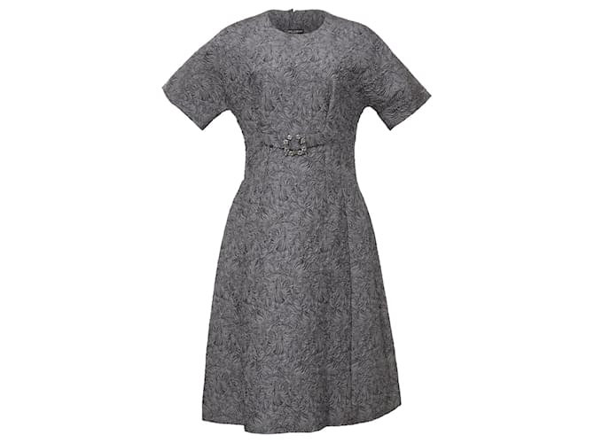 Vestido Dolce & Gabbana Jacquard con cinturón en poliéster gris  ref.1343853