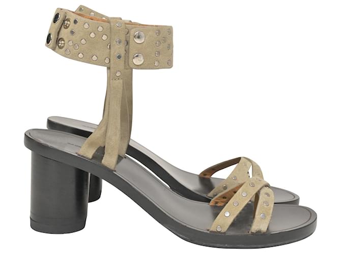 Sandalias Isabel Marant con tira al tobillo y tachuelas en ante beige Castaño Suecia  ref.1343856