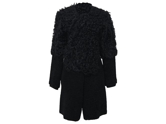 Marni Shearling-Pelzmantel aus schwarzer Wolle