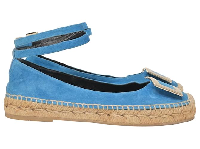 Espadrillas Roger Vivier con cinturino alla caviglia in pelle scamosciata blu Svezia  ref.1343861