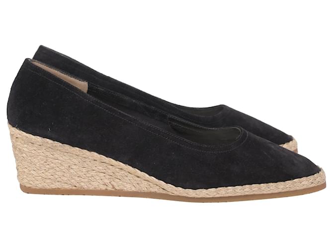 Salvatore Ferragamo Edizioni Ferragamo 1960s Campy Espadrillas con zeppa décolleté in pelle scamosciata nera Nero Svezia  ref.1343862