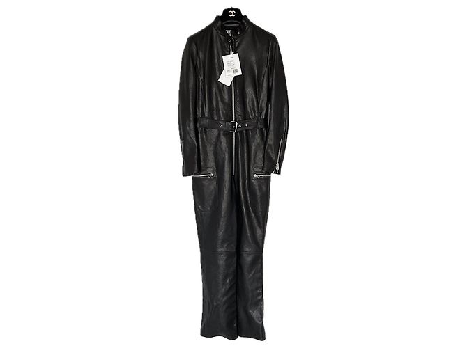 Chanel 9K$ Neuer schwarzer Lederoverall